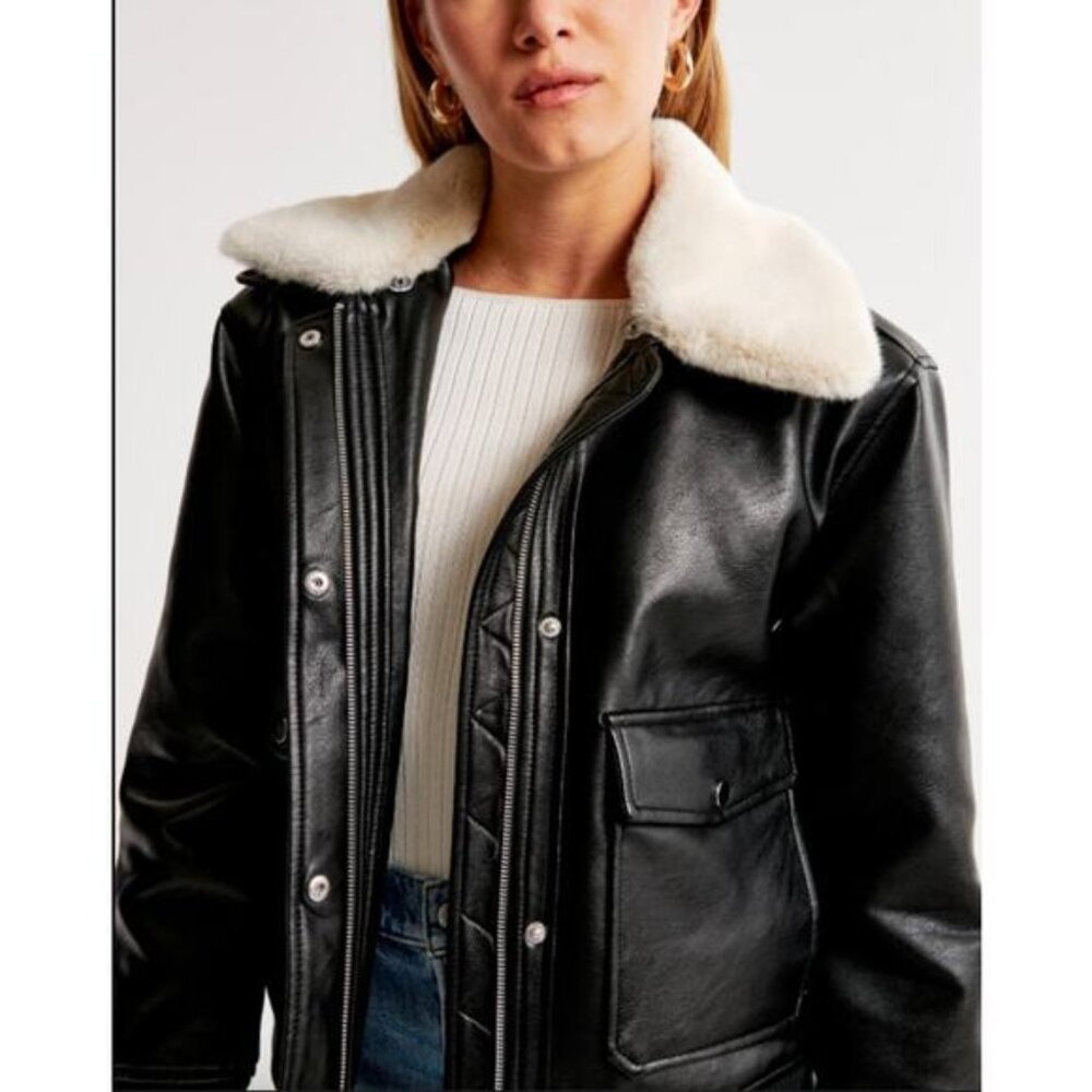 Abercrombie & Fitch Winterized Vegan Leather Bomber Jacket Medium
